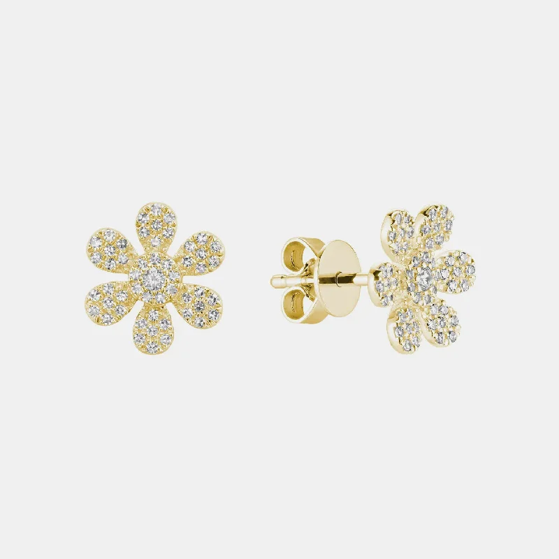 Sleek gem earrings-Diamond Flower Earrings