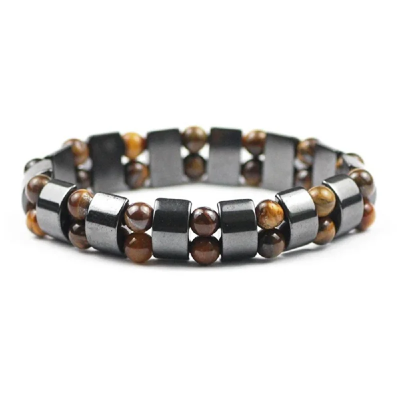 Frosted glass bangles-Hematite Tiger's Eye Stone Charm Bracelet