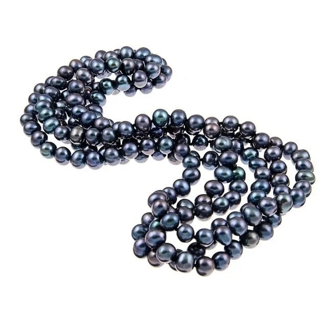 Retro charm necklaces-DaVonna 8-9 mm Peacock Black Freshwater PearlEndless Necklace, 64-inch