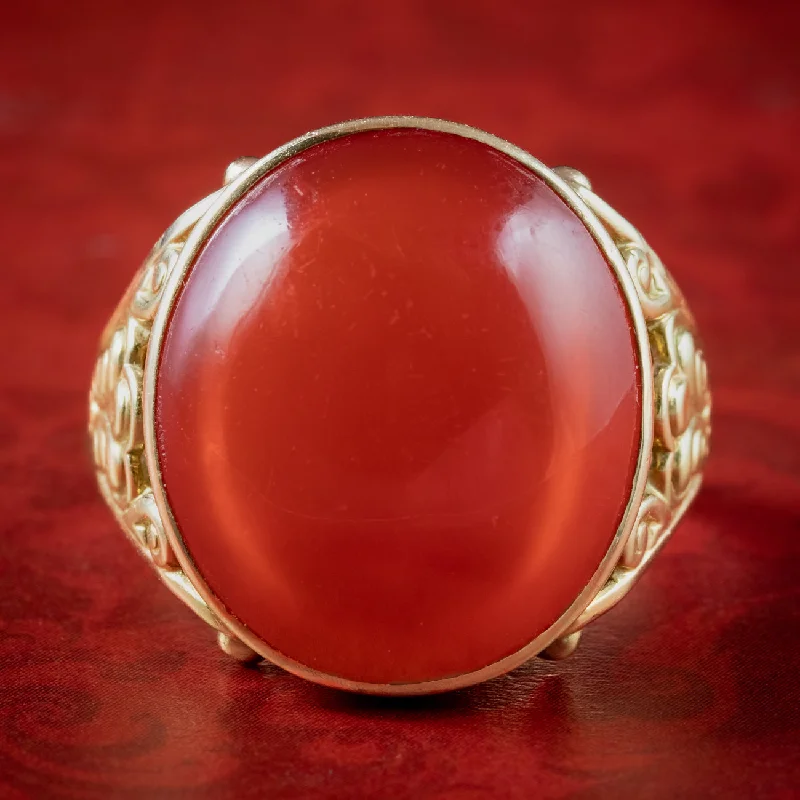 Sapphire inlay rings-Vintage Carnelian Statement Ring 18.3ct Carnelian