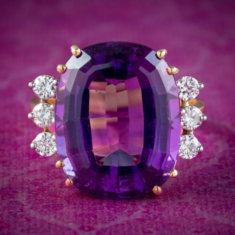 Bow knot rings-Vintage Amethyst Diamond Cocktail Ring 16ct Amethyst