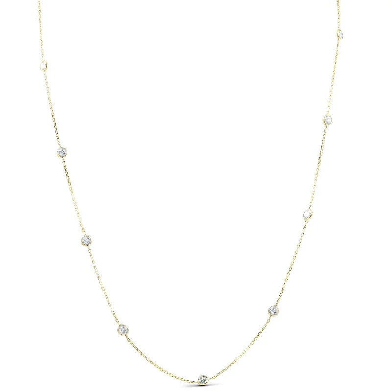 Hemp cord necklaces-2 TCW Diamond Bezel Station Necklace Yellow Gold