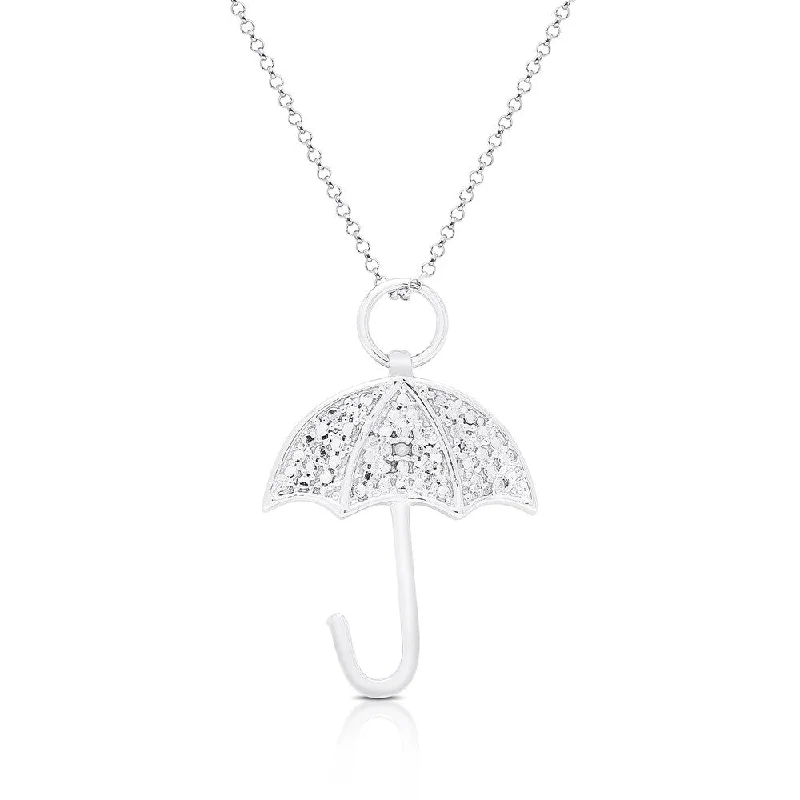 Sleek gold necklaces-Finesque Silver Overlay Diamond Accent Umbrella Necklace