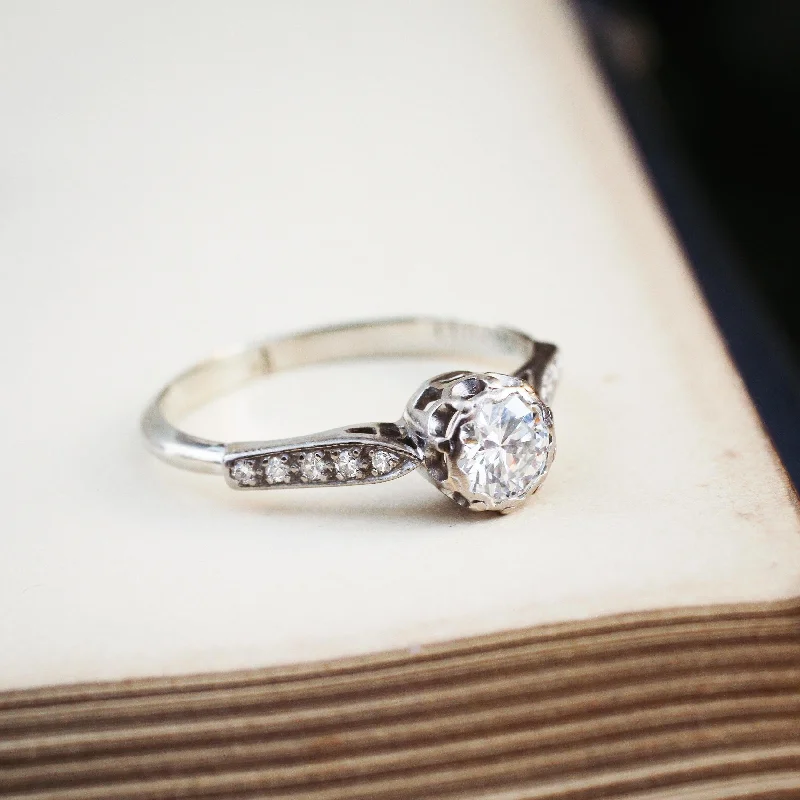 Astro theme rings-Vintage White Gold Diamond Solitaire Engagement Ring