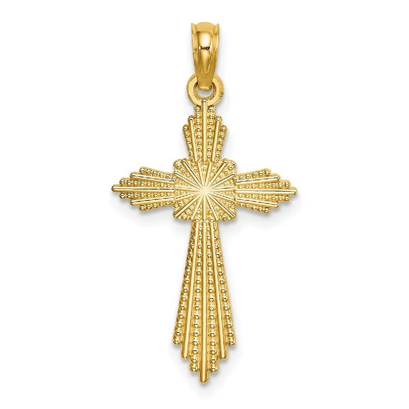 Retro charm necklaces-Curata 14k Yellow Gold Heavily Beaded Sunburst Cross Necklace 16mm 24.2mm