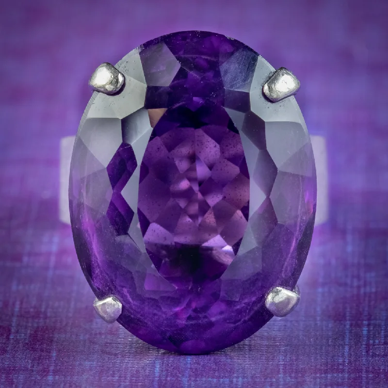 Java tile rings-Vintage Amethyst Cocktail Ring 20ct Amethyst