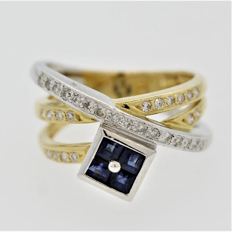 Oval gem rings-Sapphire Diamond Gold & Platinum Crossover Ring