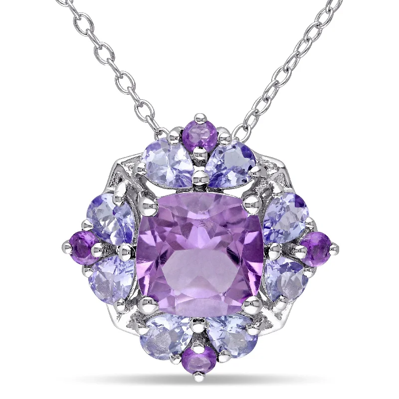 Alloy metal necklaces-Miadora Sterling Silver Amethyst and Tanzanite Necklace