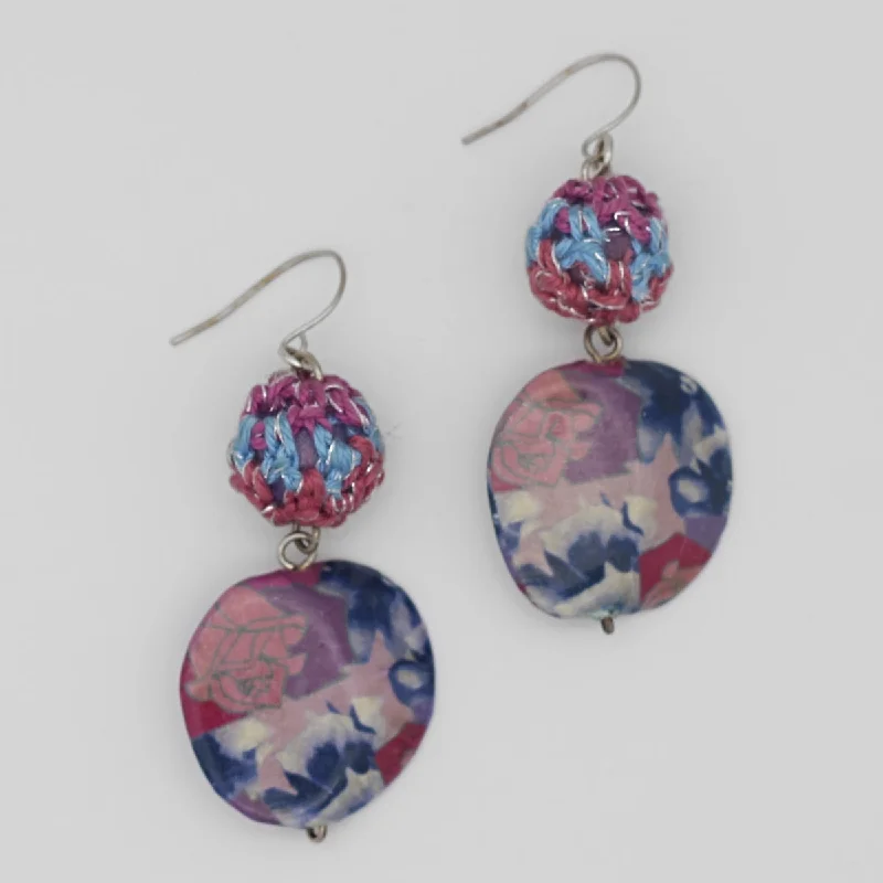 Birch charm earrings-Pink Floral Decoupage Statement Earrings