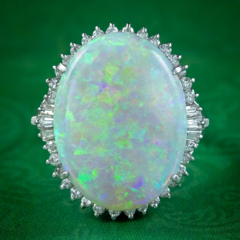 Flat bow rings-Vintage Opal Diamond Cocktail Ring 8.74ct Natural Opal