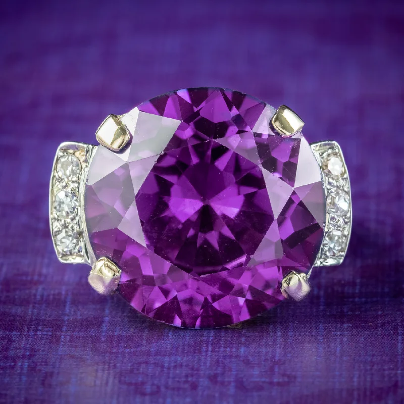 Sleek modern rings-Vintage Synthetic Alexandrite Diamond Cocktail Ring 20ct Stone