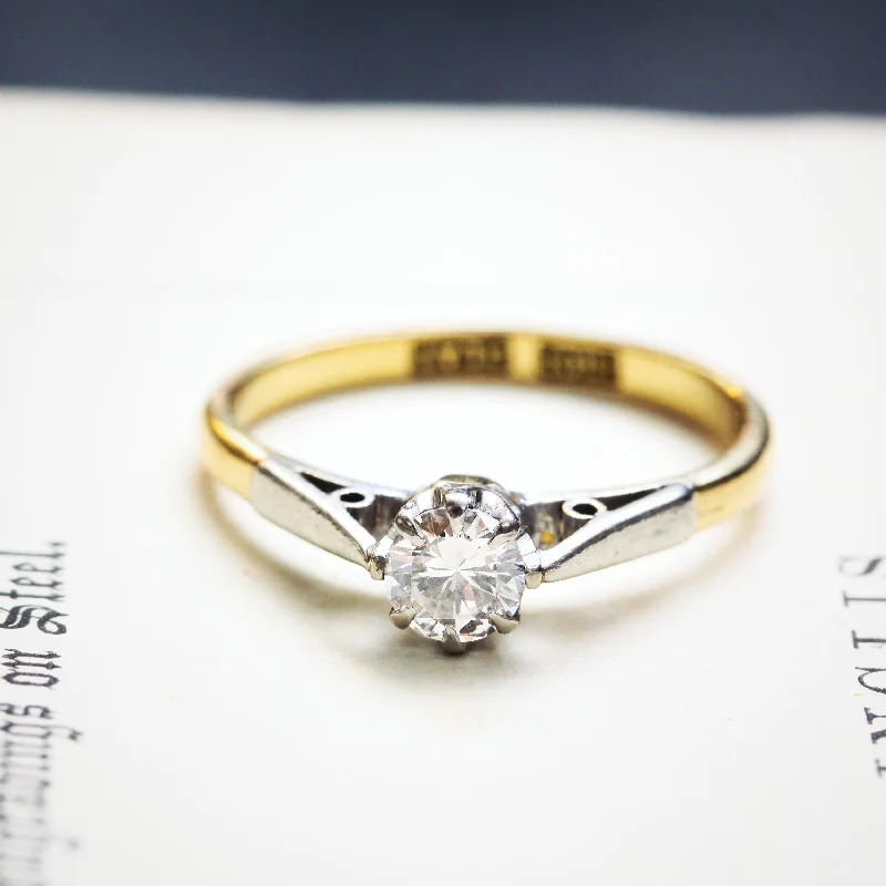 Flow style rings-Glittering Sensation! Vintage Brilliant Cut Diamond Solitaire Ring