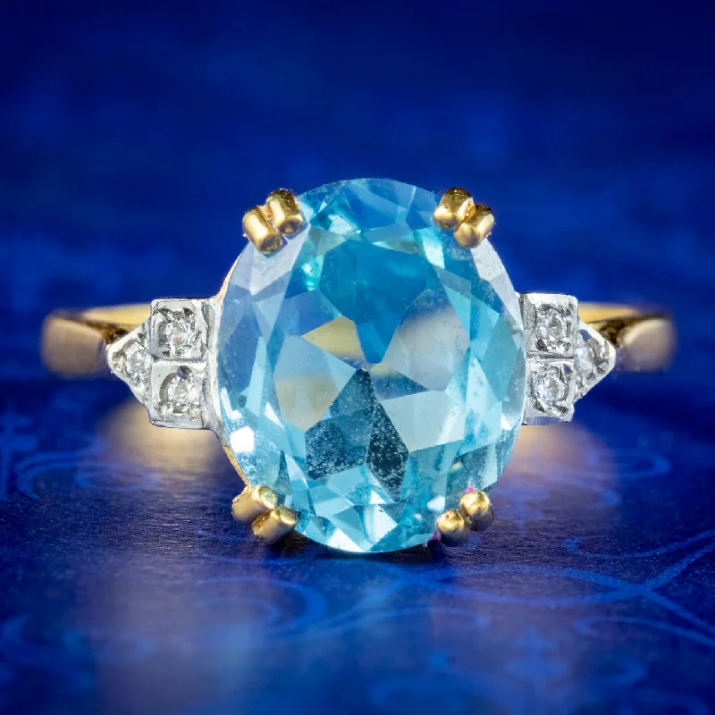 Thai style rings-Art Deco Style Blue Topaz Cz Cocktail Ring 5.2ct Topaz