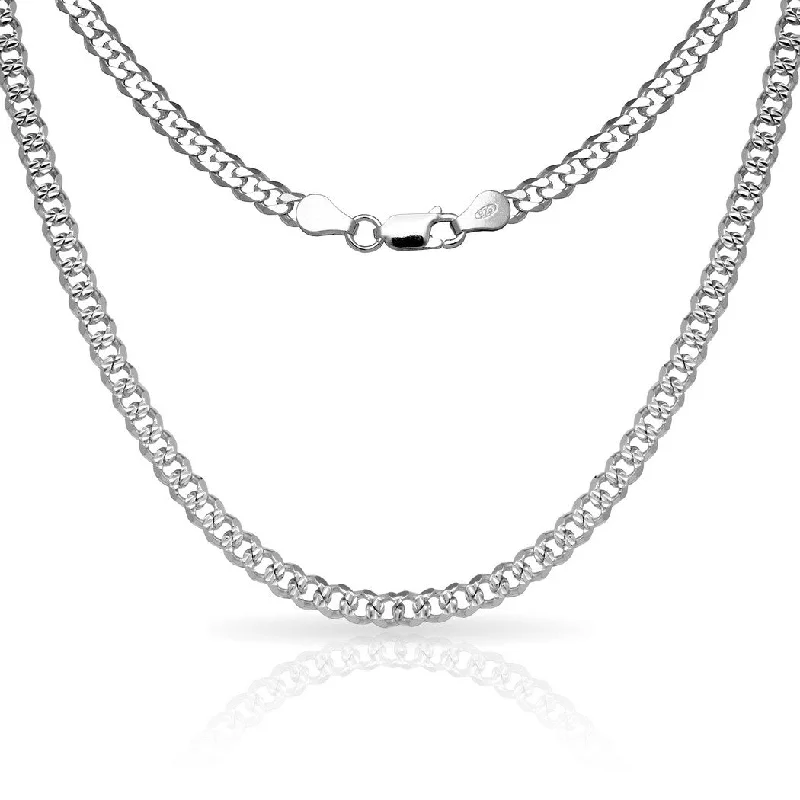 Smooth disc necklaces-Sterling Silver Men's Italian 6mm Pave Curb Chain Necklace (18'-30") - White