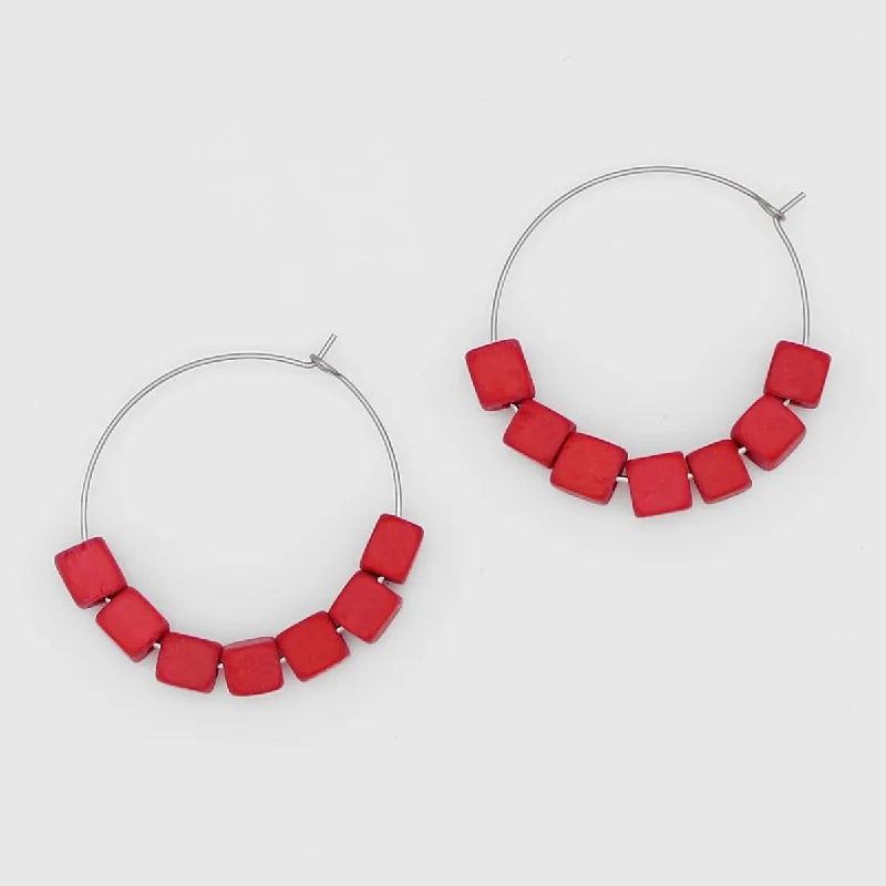 Smooth drop earrings-Red Cubist Hoop Earring