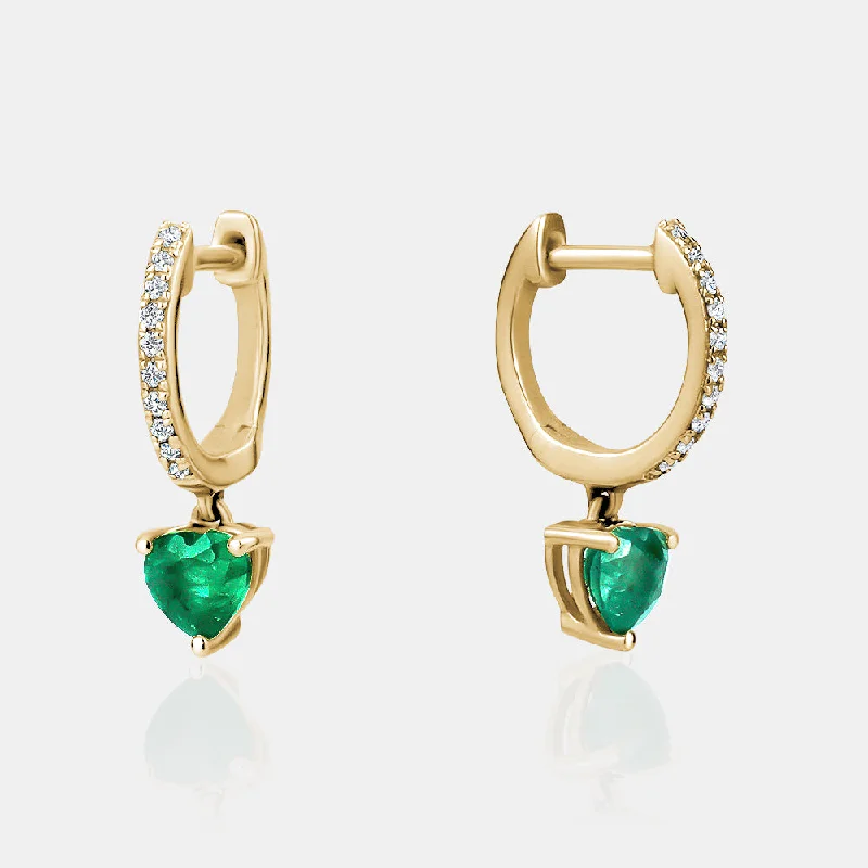 Sleek gem earrings-Green Emerald Heart Huggies