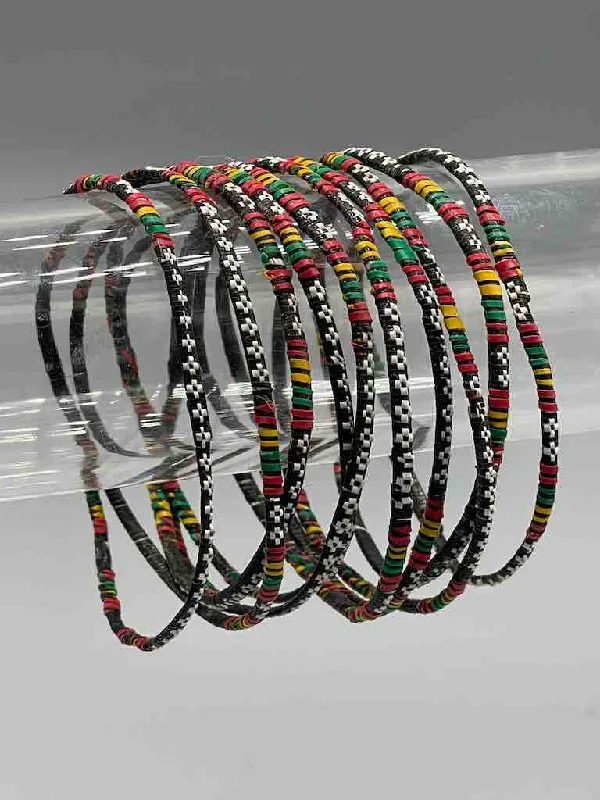 Alloy metal bangles-Narrowest Finest Design Recycled Plastic Bracelet - Black & White