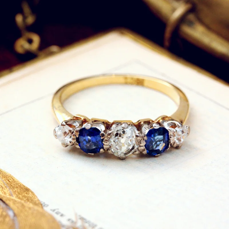 Fox design rings-Vintage Deep Blue Sapphire & Diamond Ring