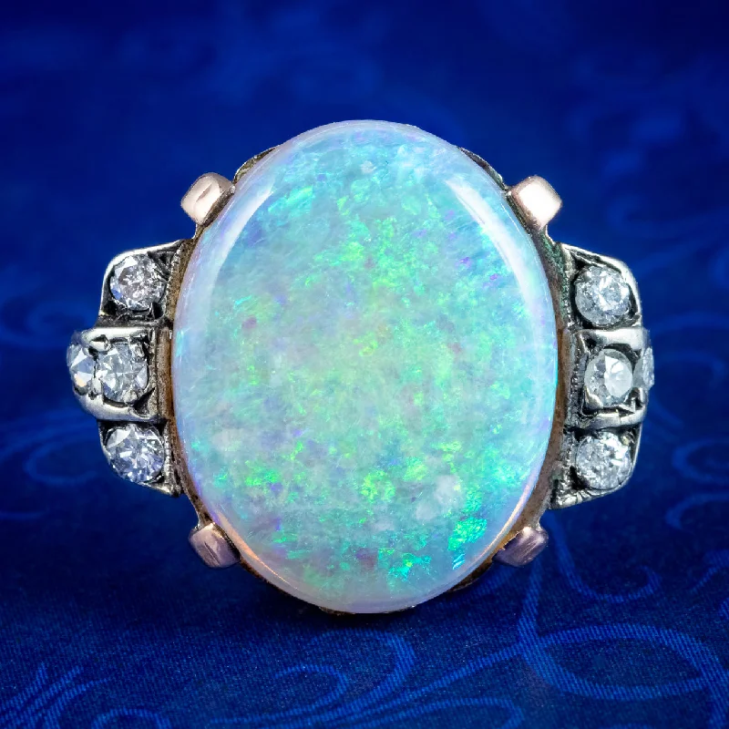 Thai style rings-Antique Victorian Opal Diamond Ring 8ct Natural Opal