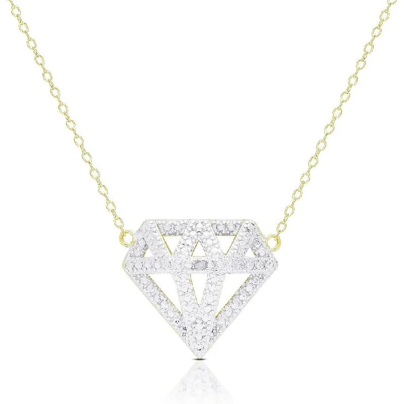 Plaited knot necklaces-Finesque Gold Or Silver Overlay Diamond Accent "Diamond" Necklace