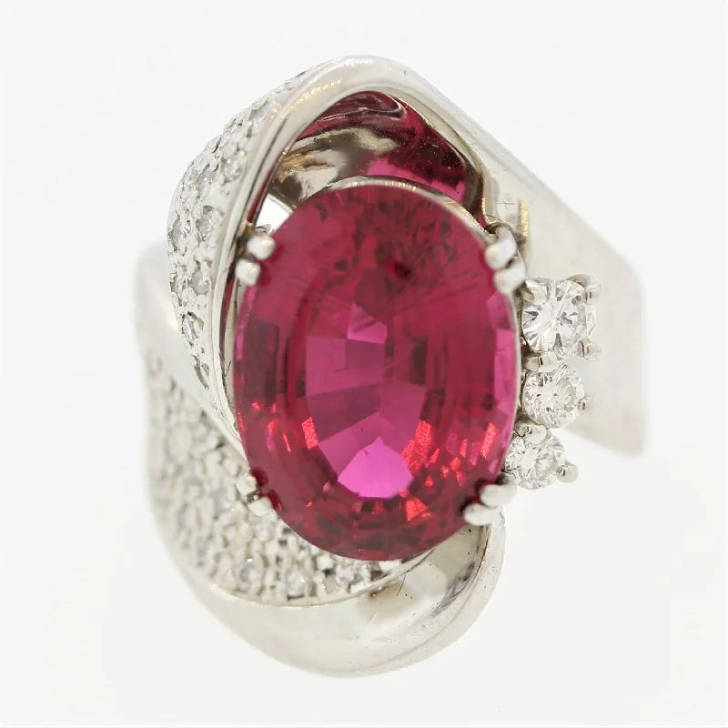 Fox motif rings-Rubellite Tourmaline Diamond Platinum Ring