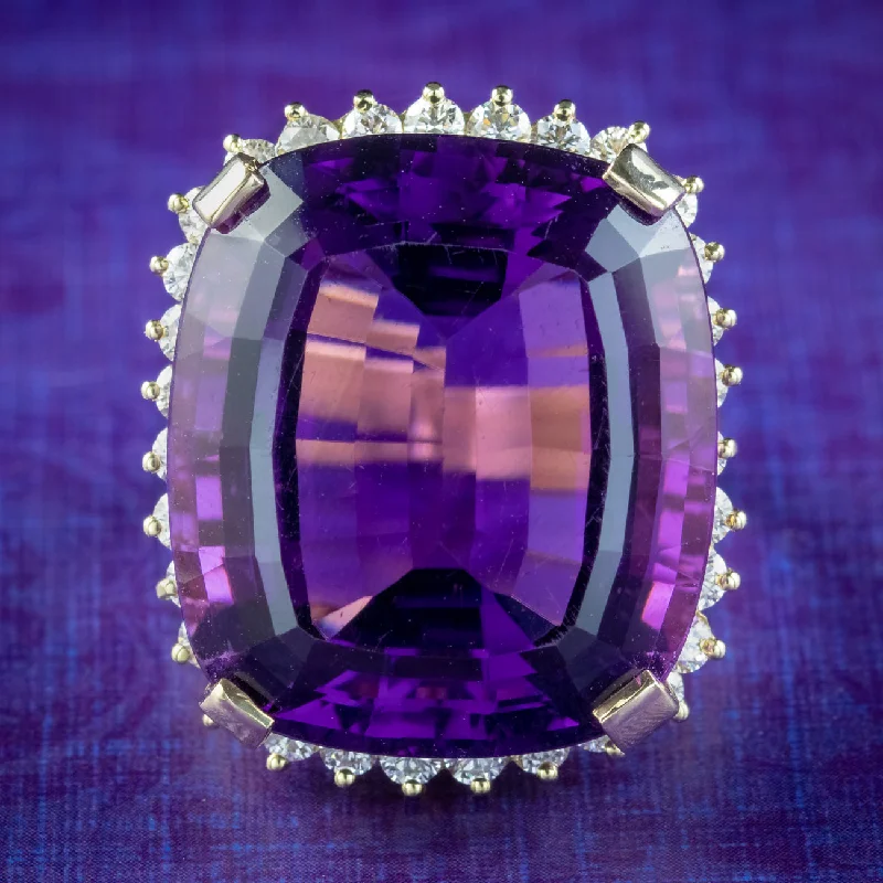 Silk thread rings-Vintage Amethyst Diamond Cocktail Ring 40ct Amethyst