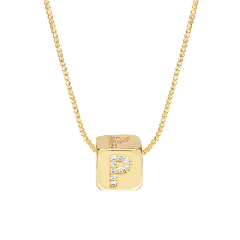 Twine braid necklaces-Victoria Townsend Gold Plated 18" Initial Cube Necklace.