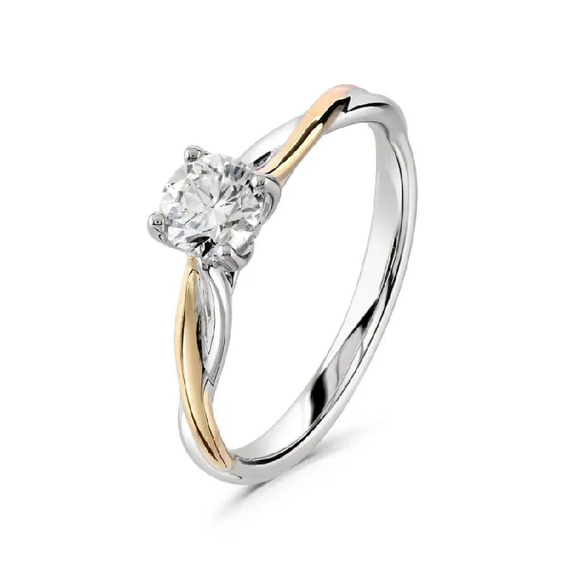 Bold geometric engagement rings-0.51ct Round Brilliant Cut Diamond Solitaire 18ct White & Rose Gold Twist Ring