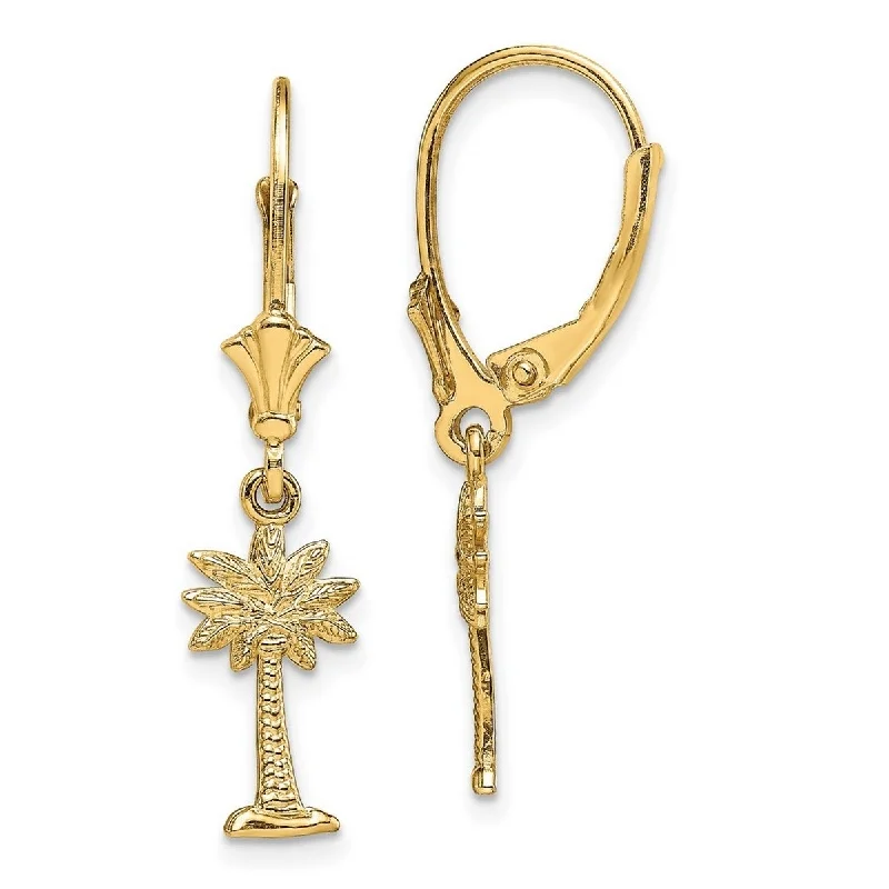 Trekker charm earrings-Curata 14k Yellow Gold 29.8x7.1mm Mini Palmetto Palm Tree Leverback Earring