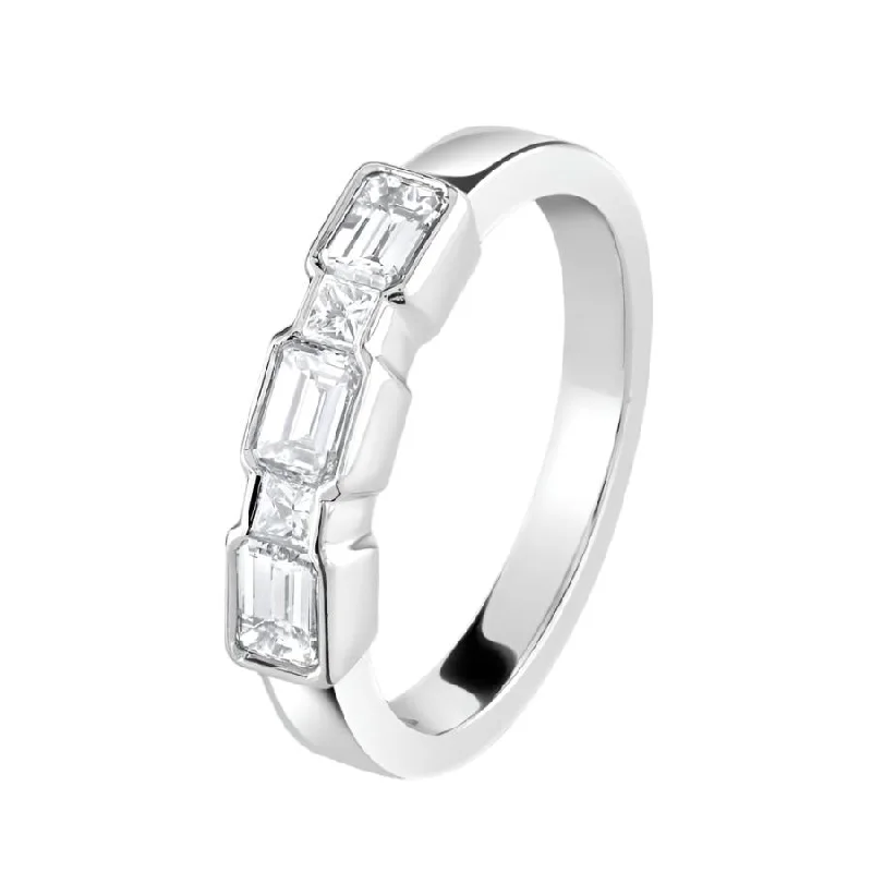 Spring clasp engagement rings-Platinum Baguette & Princess Cut Diamond 5-Stone Band