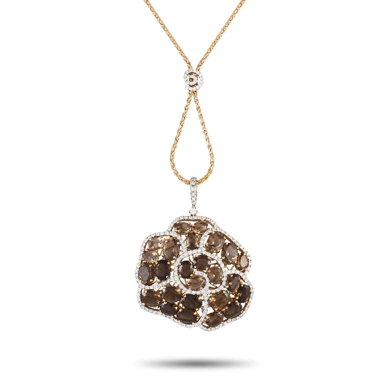 Citrine pendant necklaces-Casato Rose Gold 1.57ct Diamond and Smoky Quartz Pendant Necklace 200495 Length 20 Inch