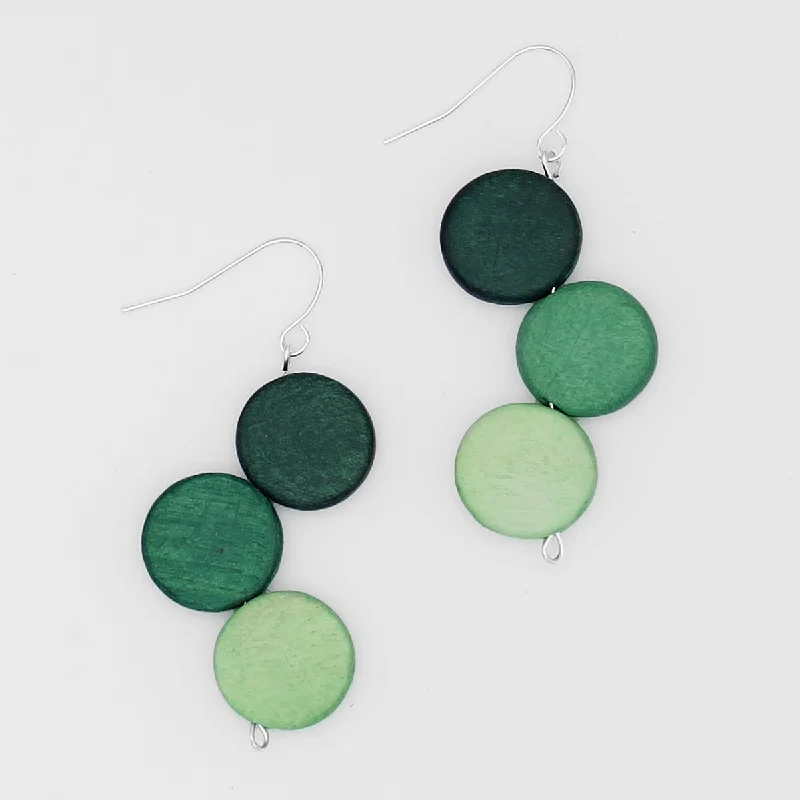 Lustrous pearl earrings-Green Triple Stacked Earring