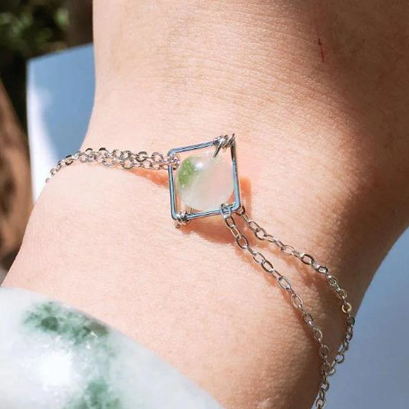 Chunky gem bangles-Handmade Cube Jade Bracelet