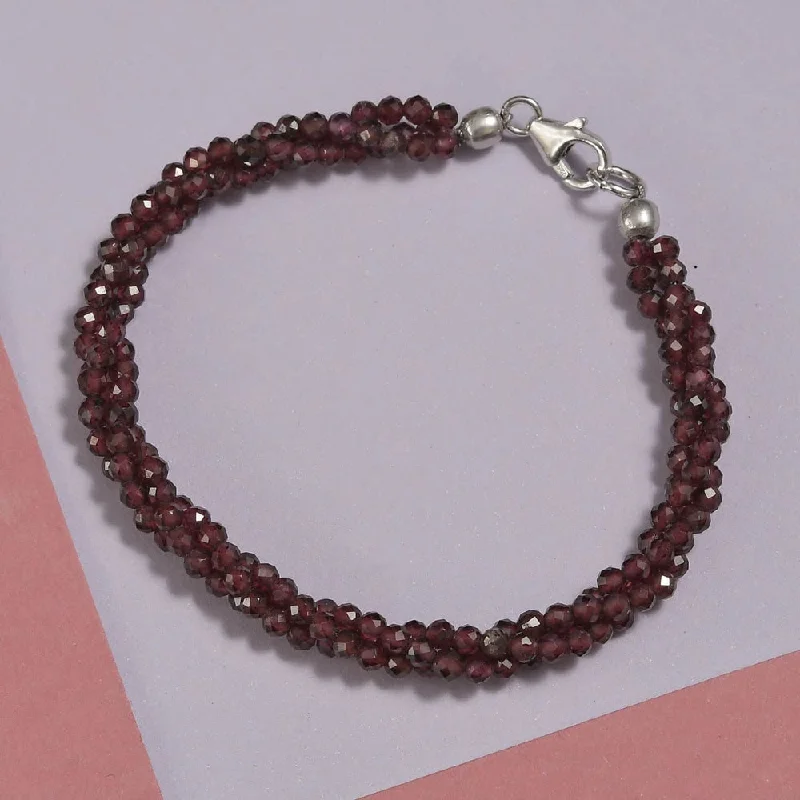 Slanted design bangles-Orissa Rhodolite Garnet Beaded Bracelet