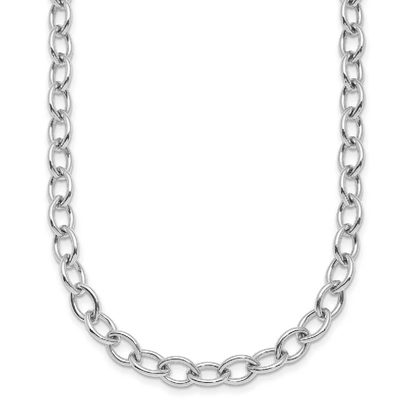 Oval gem necklaces-Curata 925 Sterling Silver Rhodium 6mm Oval Link Chain Necklace for Men or Women