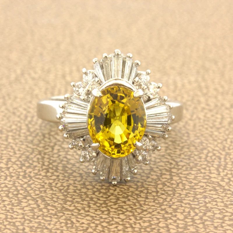 Oval stone rings-Fine Yellow Sapphire Diamond Platinum Ring