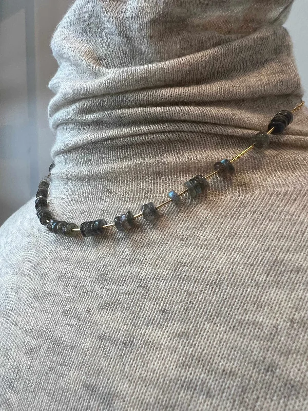 Curved gem necklaces-Labradorite Heishi Choker Necklace