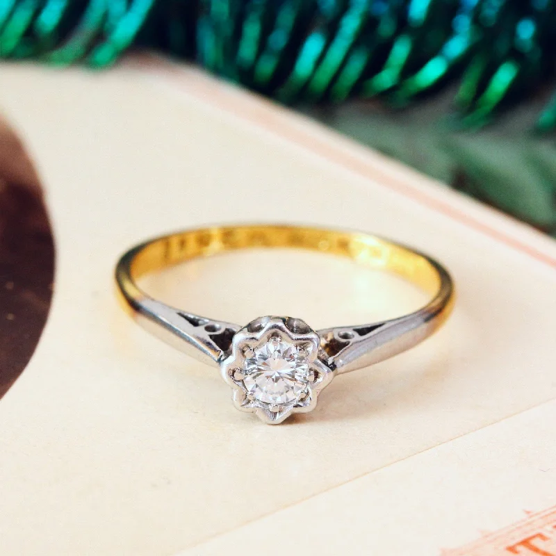 Heavy stone rings-Vintage Brilliant-cut Diamond Solitaire Engagement Ring