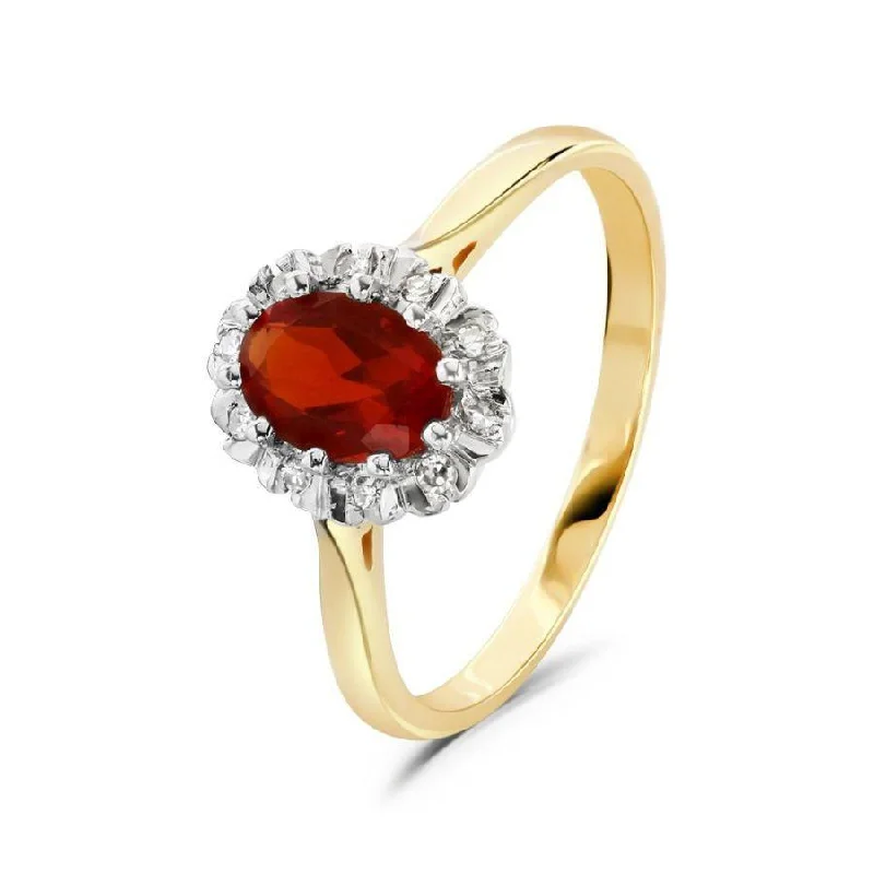 Old cameo engagement rings-18ct Yellow Gold Oval Cut Fire Opal & Diamond Claw Set Cluster Ring