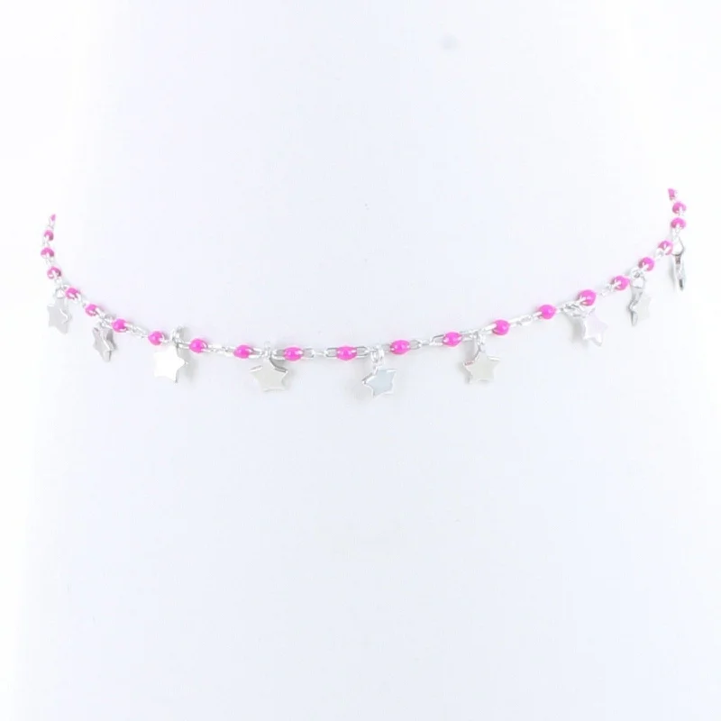 Bead-twisted bangles-Sterling Silver and Pink Enamel Starry Bracelet