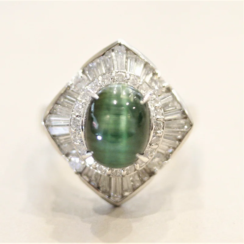 Sleek modern rings-Cat’s Eye Tourmaline Diamond Platinum Ring