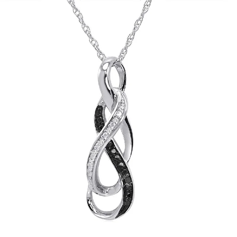 Wide link necklaces-Amanda Rose Collection Black and White Diamond Infinity Pendant Necklace in Sterling Silver