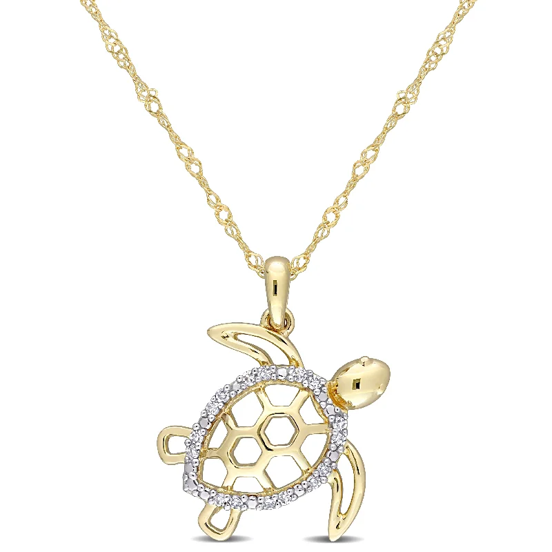 Worn medallion necklaces-Miadora 10k Yellow Gold Diamond Accent Sea Turtle Necklace