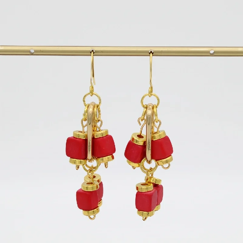 Deco style earrings-Red Golden Threads Earring