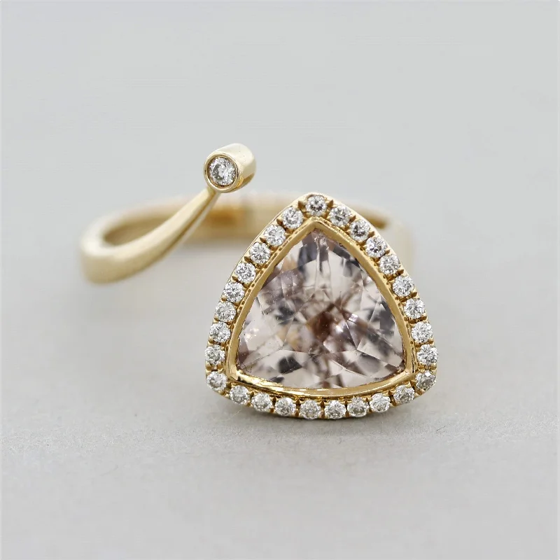 Light wood rings-Morganite Diamond Gold Abstract Ring