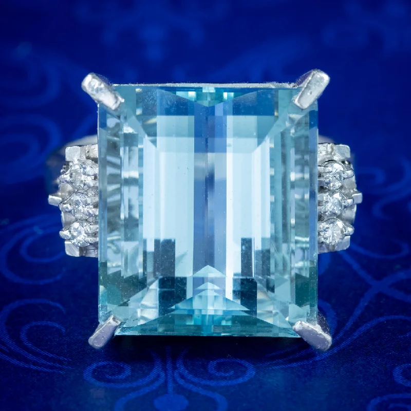 Fox motif rings-Art Deco Style Aquamarine Diamond Cocktail Ring 14.88ct Aqua