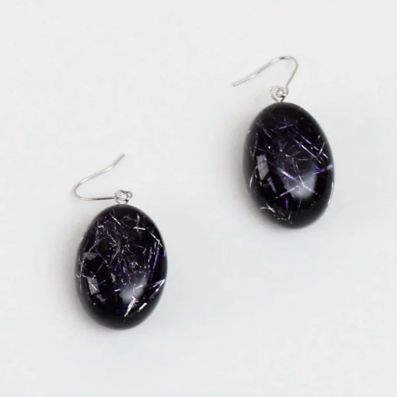 Topaz stone earrings-Deep Purple Speckled Oval Thea Earring