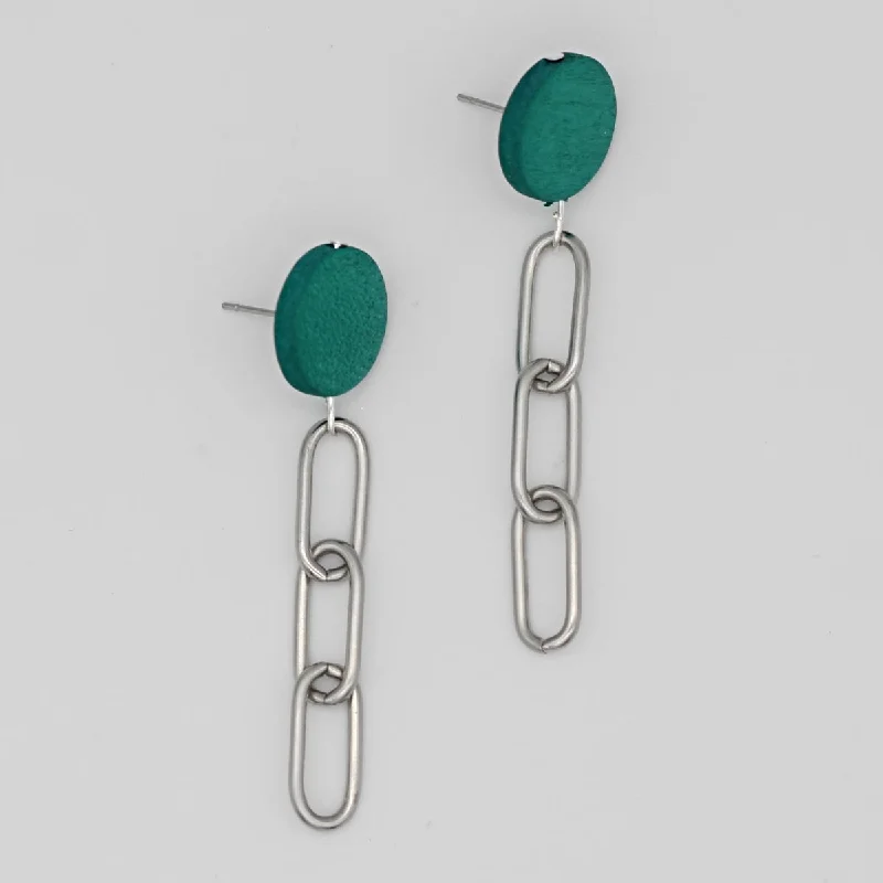 Small wing earrings-Teal Silver Link Dangle Earring