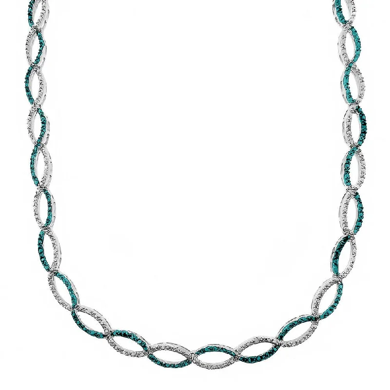 Mixed metal necklaces-Finesque Silver Overlay 1/10ct TDW Blue and White Diamond Infinity Design Necklace