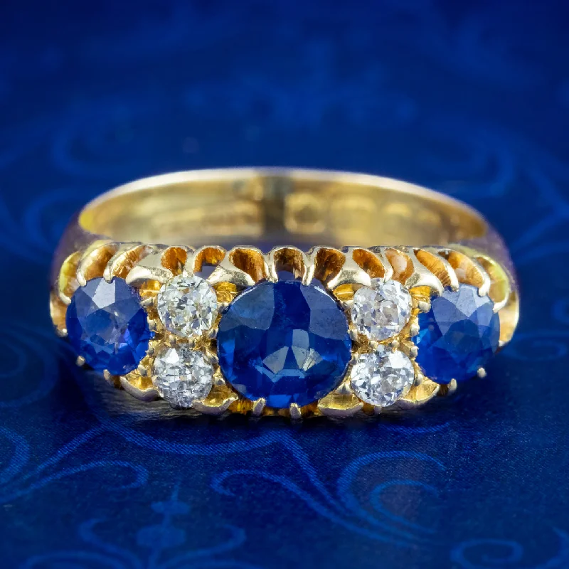 Spring band rings-Antique Edwardian Sapphire Diamond Ring 1.4ct Sapphire Dated 1904